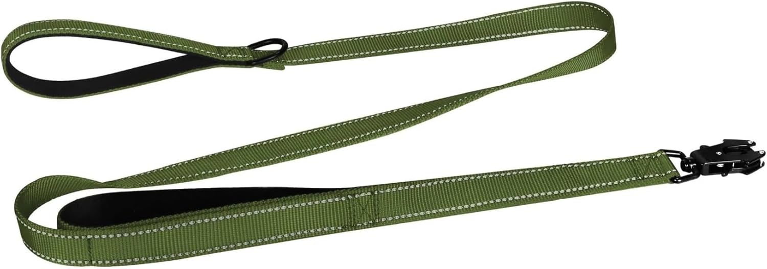 Heavy Duty Nylon Dog Leash with Reflective Thread Padded Double Handle Lock Clip for Large Dogs Training Control(银色无孔)