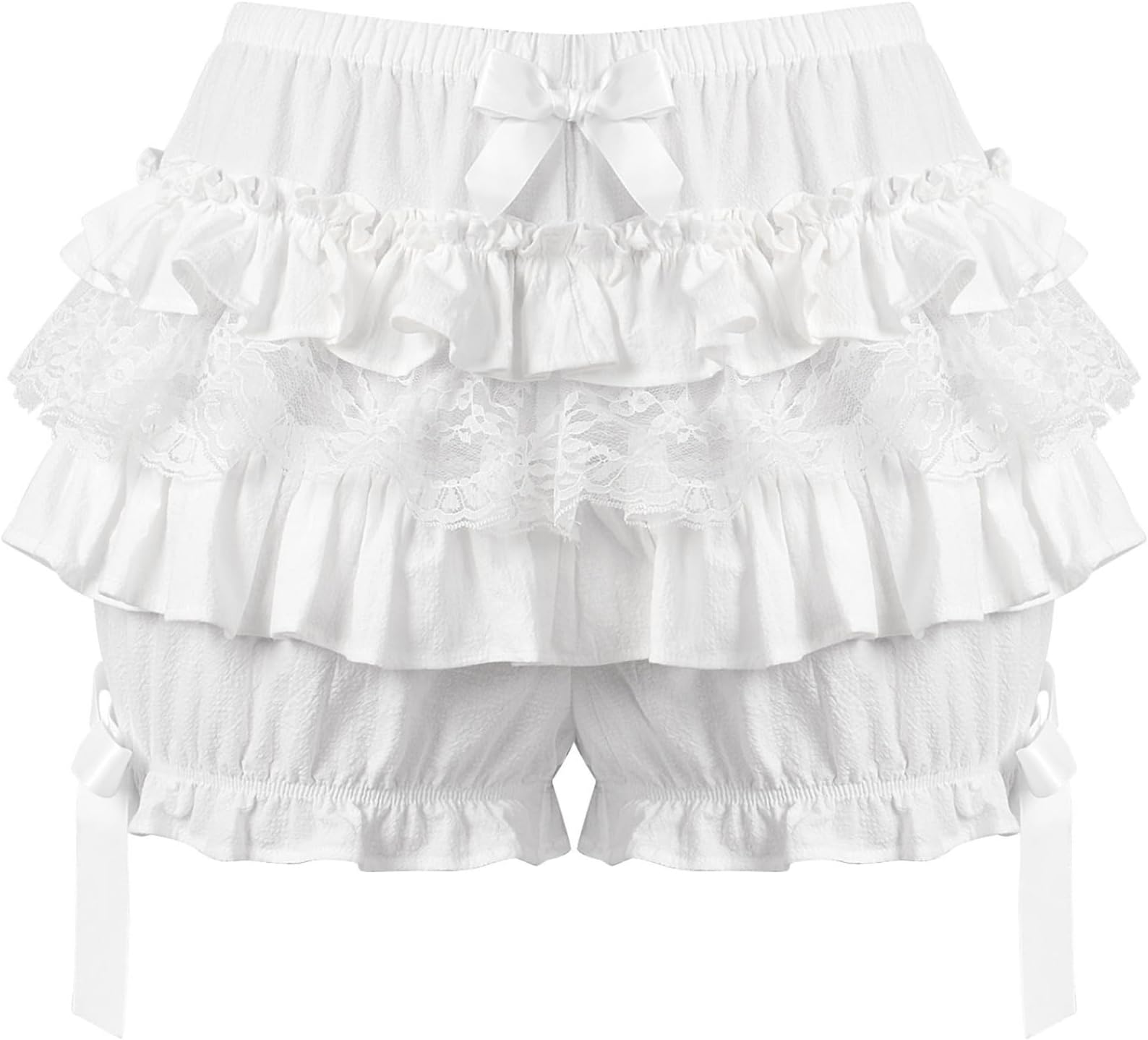 Xnihocha Womens Lolita Bloomers Lace Trim Layered Ruffle Pumpkin Shorts Pants Maid Pettipants
