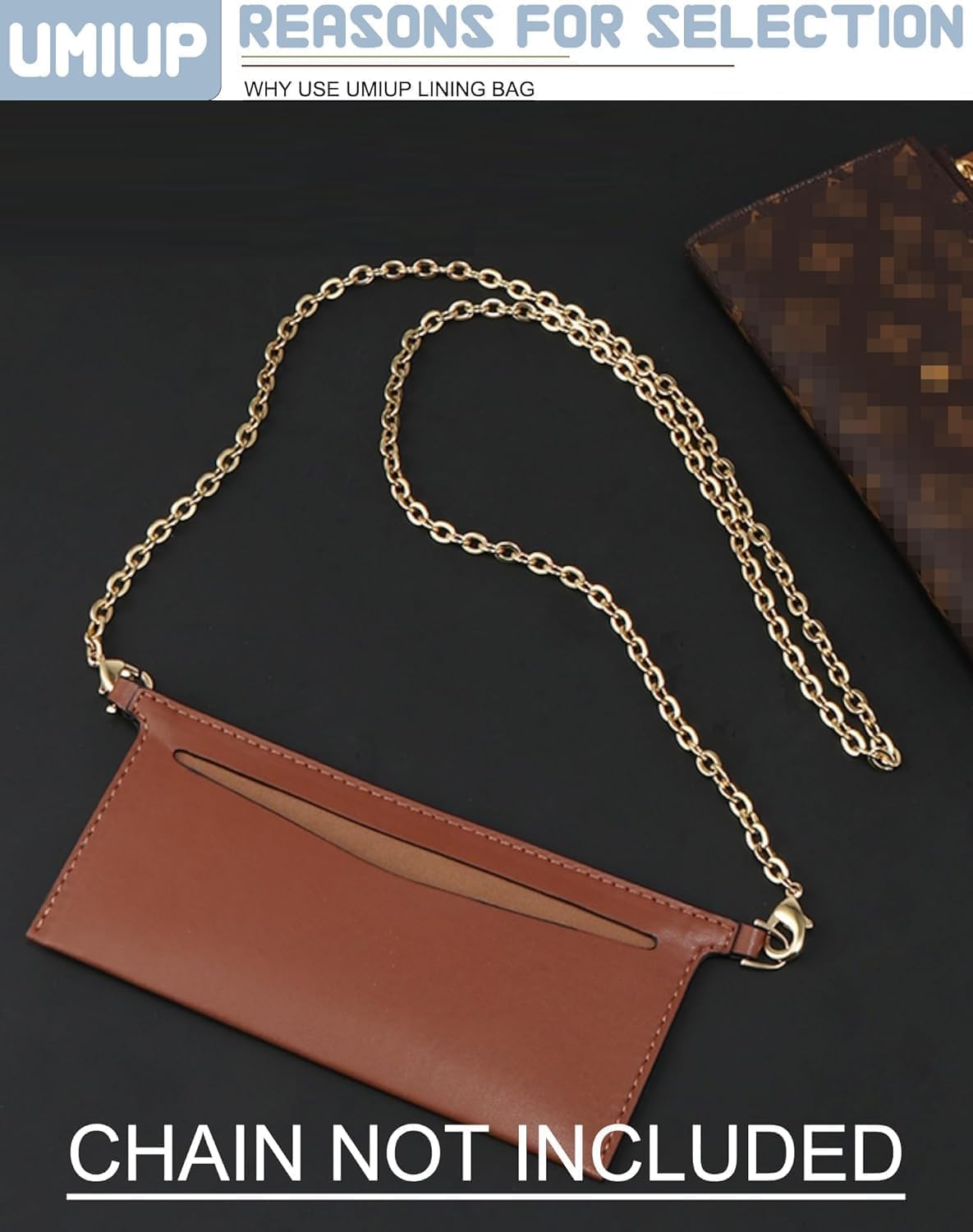 Leather Wallet Insert for Emilie Wallet Chain Strap with D Rings, Purse Insert Organizer Conversion Kit for Women LV Sarah, Convert Classic Long Flap Wallets Into Crossbody Bag (Brown)