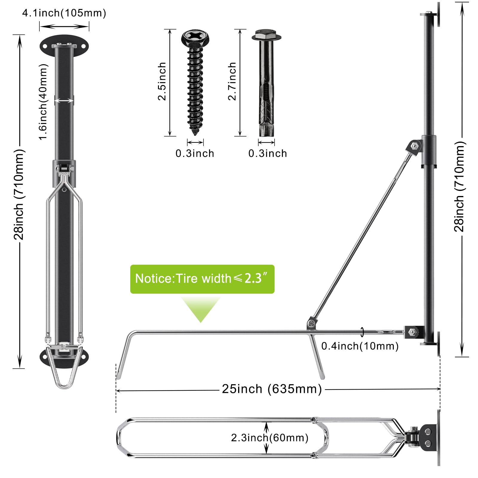 Insaga Fahrradständer – Fahrrad Wandhalterung ohne Schweres Heben für Rennräder, Hybridräder, Trägt 35 kg, Höhenverstellbar Für 50-80cm Reifen, Klappbare Wandmontage für Platzsparende Aufbewahrung