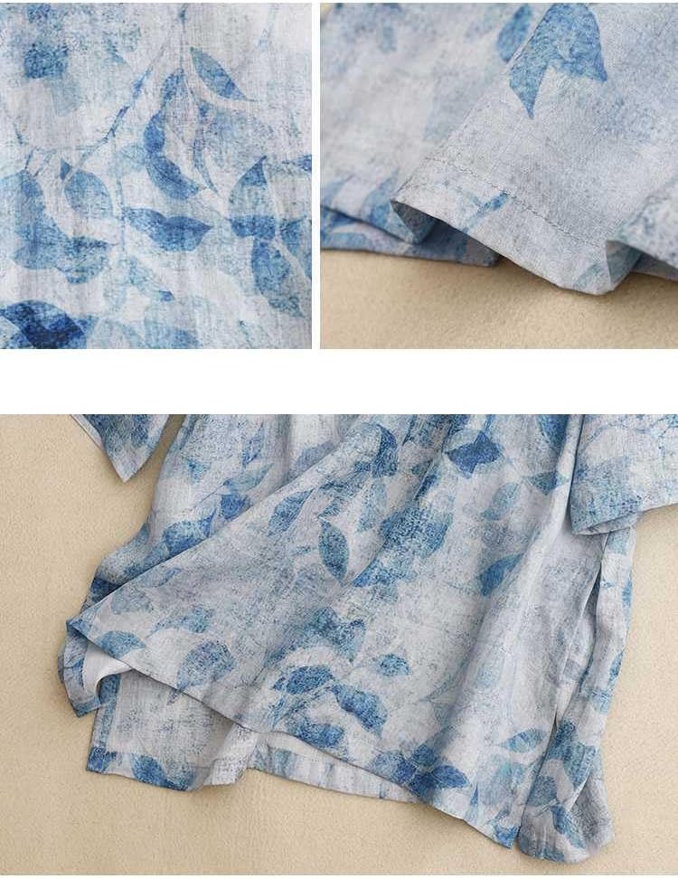 Cotton Linen Hanfu Kung Fu Tai Chi Uniform Mid-Length Shirt Stand Collar 3/4 Sleeve Top