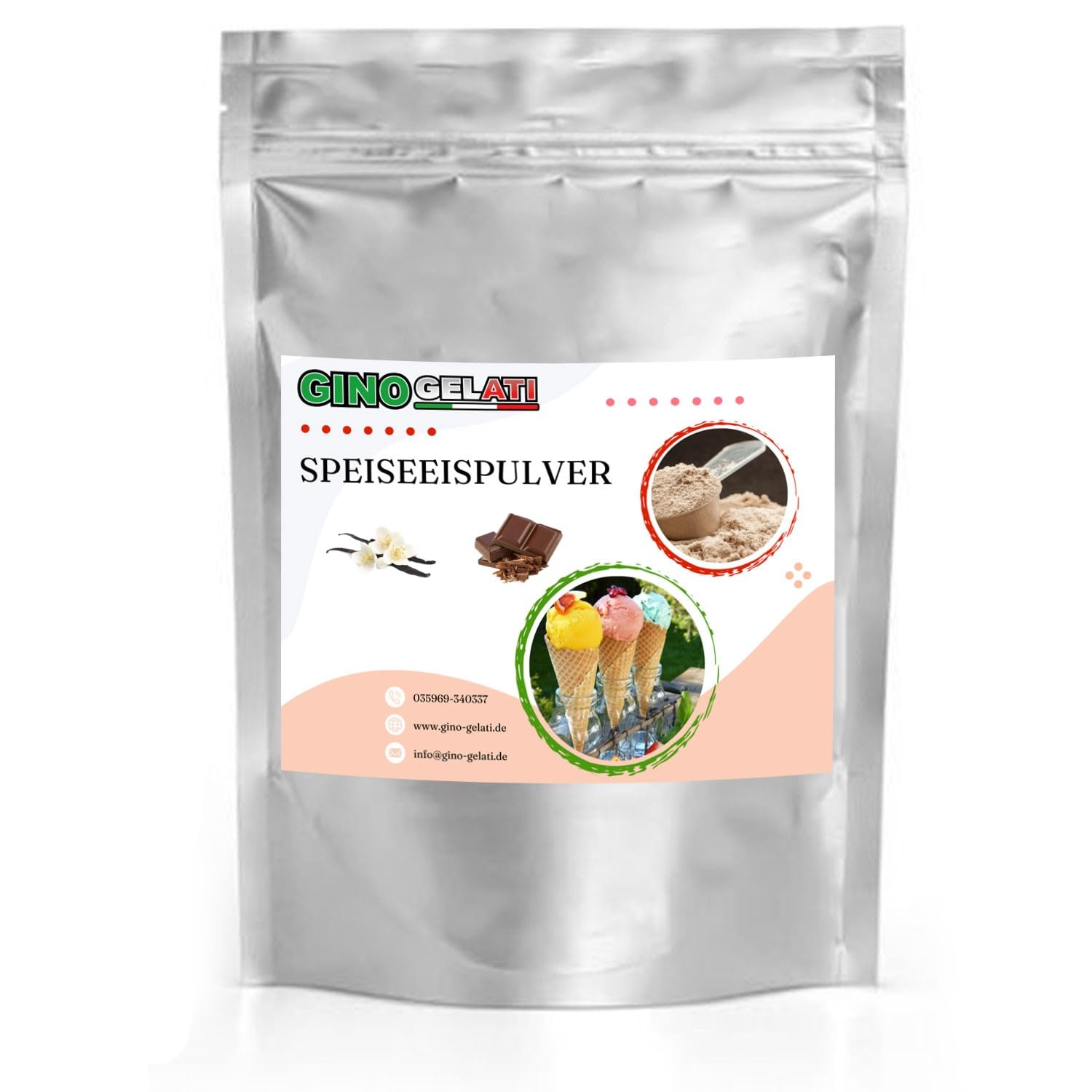 Gino Gelati Vanille Eis Speiseeis Pulver, Vanilleeis selber machen, verschiedene Sorten, schnelle und einfache Zubereitung, für Haushaltseismaschinen (10 Kg, Vanille Schoko)
