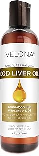 velona Cod Liver Oil - 4 Fl Oz | 1,000A/100D IU/g Omega 3 Vitamins A & D3 | Norwegian Arctic Sustainably Sourced Nordic Oil | Hair, Body and Skin Care | Use Today - Enjoy Results