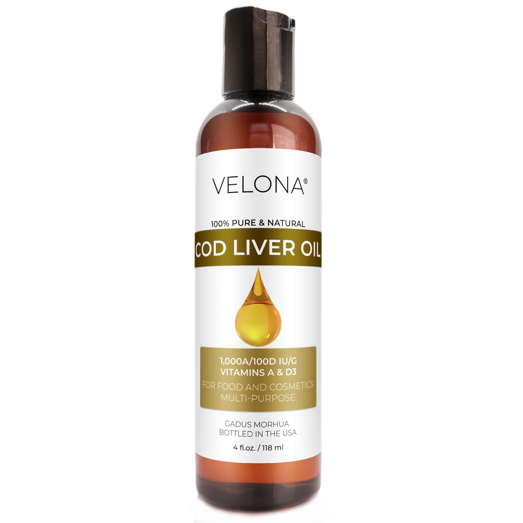 velona Cod Liver Oil - 4 fl oz, 1,000A/100D IU/g Omega 3 Vitamins A & D3