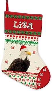 Hawk Christmas Stockings with Name Ugly Sweater Holly Decor Fireplace Hanging Stockings, Custom Xmas Tree Stockings for Family Holiday Decoration Style 51