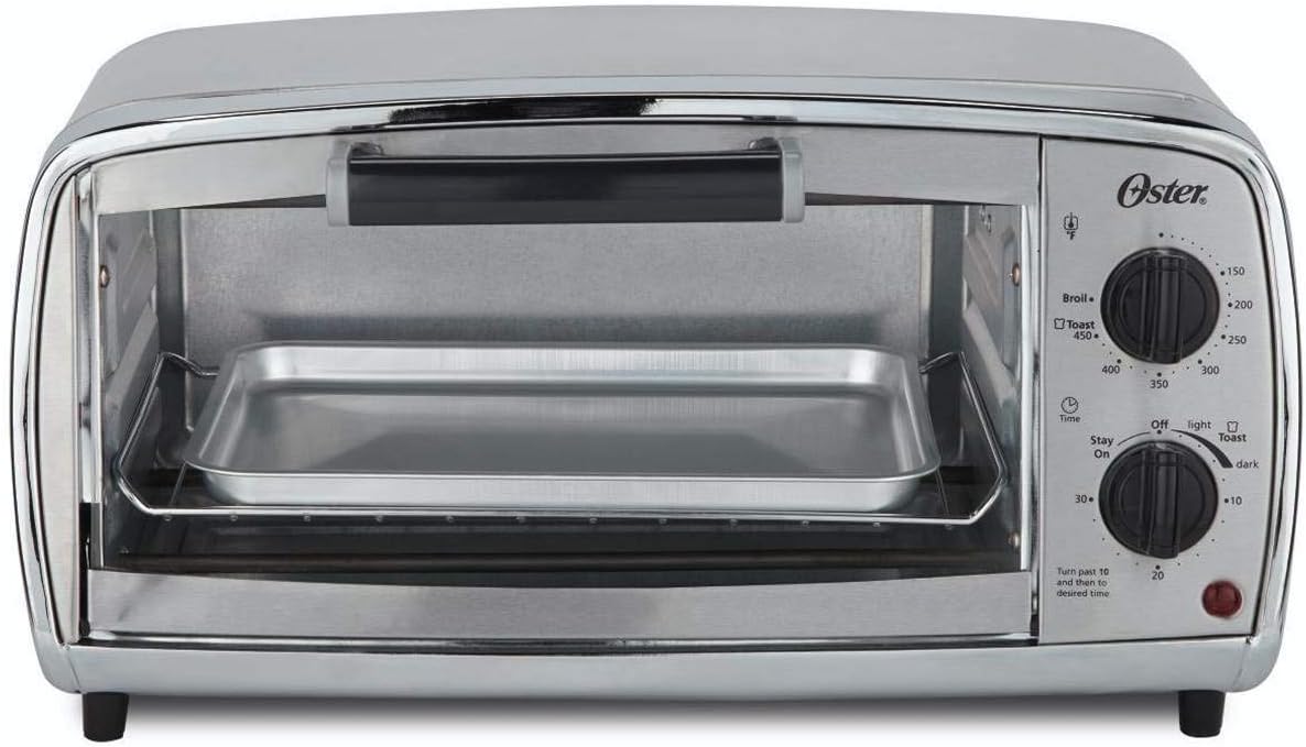 Oster Toaster Oven with food inside, demonstrating baking function