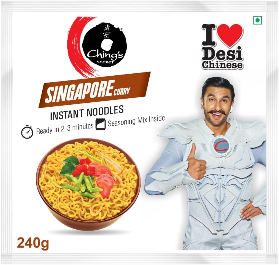 Ching’s Secret Singapore Curry Instant Noodles, Desi Chinese Noodles, Vegetarian, 240g