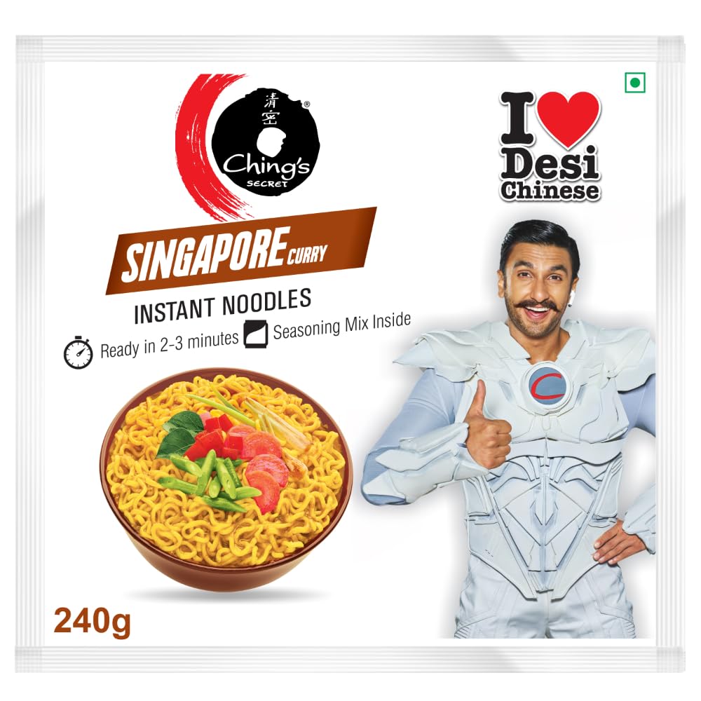 Ching’s Secret Singapore Curry Instant Noodles, Desi Chinese Noodles, Vegetarian, 240g
