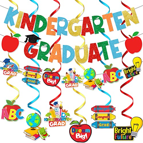 Kindergarten Graduation Decorations Kindergarten Graduation Banner with Kindergarten Hanging Swirl Kindergarten Graduate Decorations Kindergarten Graduation Party Decorations 2024 (green and red)