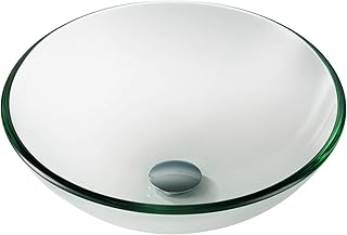 KRAUS Round Clear Glass Vessel Bathroom Sink, 16 1/2 inch GV-101