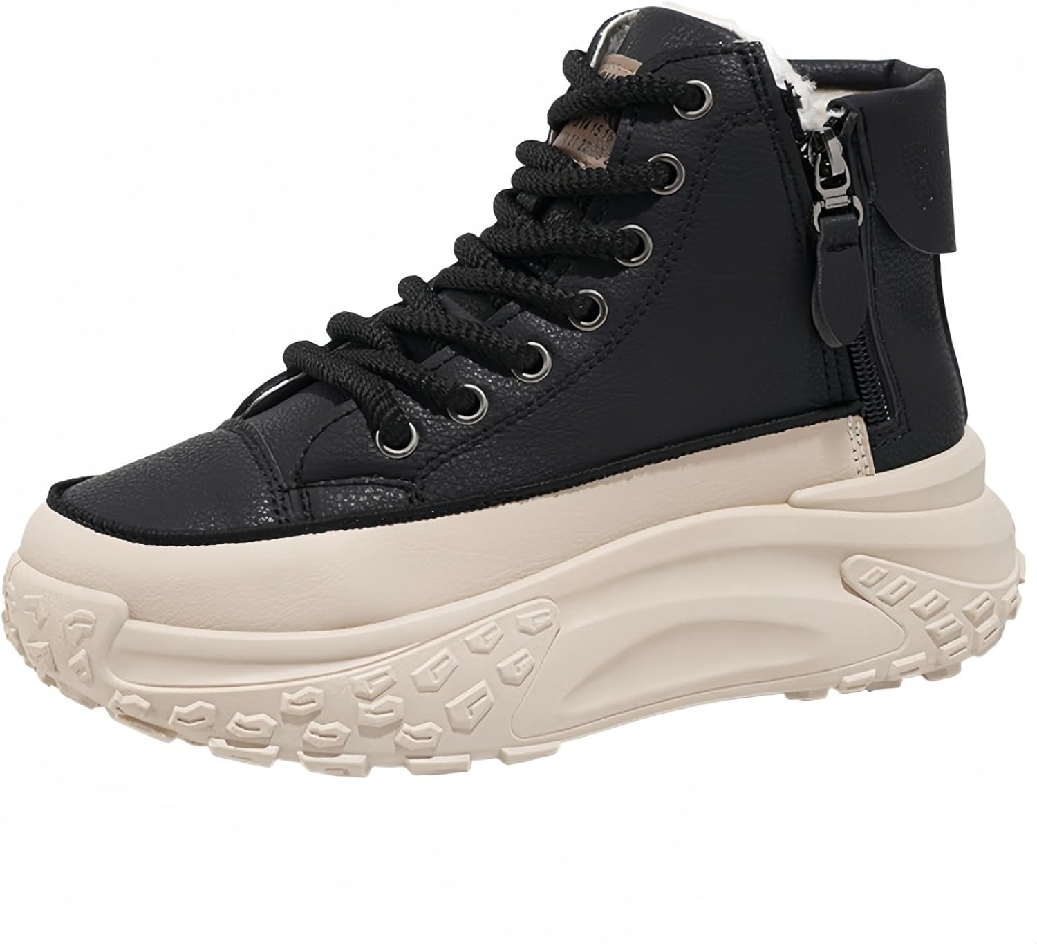 Women's High-Top Height Increasing Winter Sneakers Platform Winter Boots with Plush Lining Leather Upper Casual Hiking Shoes Waterproof with Zipper Shoelace for Cold Weather