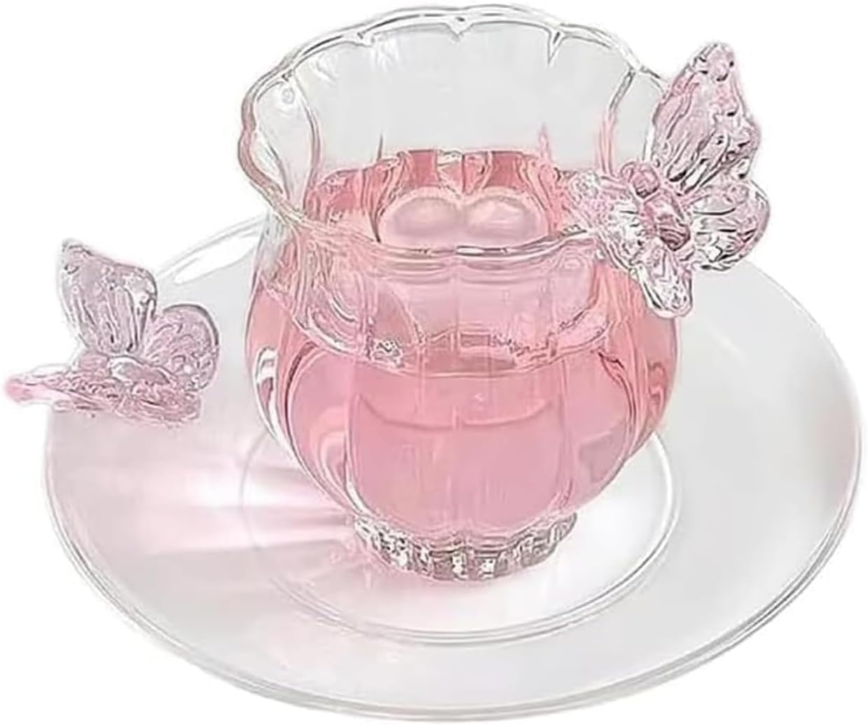Butterfly Elegance Glass Tea Cup & Saucer Set,4.4 Oz Coffee Mug with Floral Design Tea Cups for Women,Gifts for Afternoon Tea & Home Decor