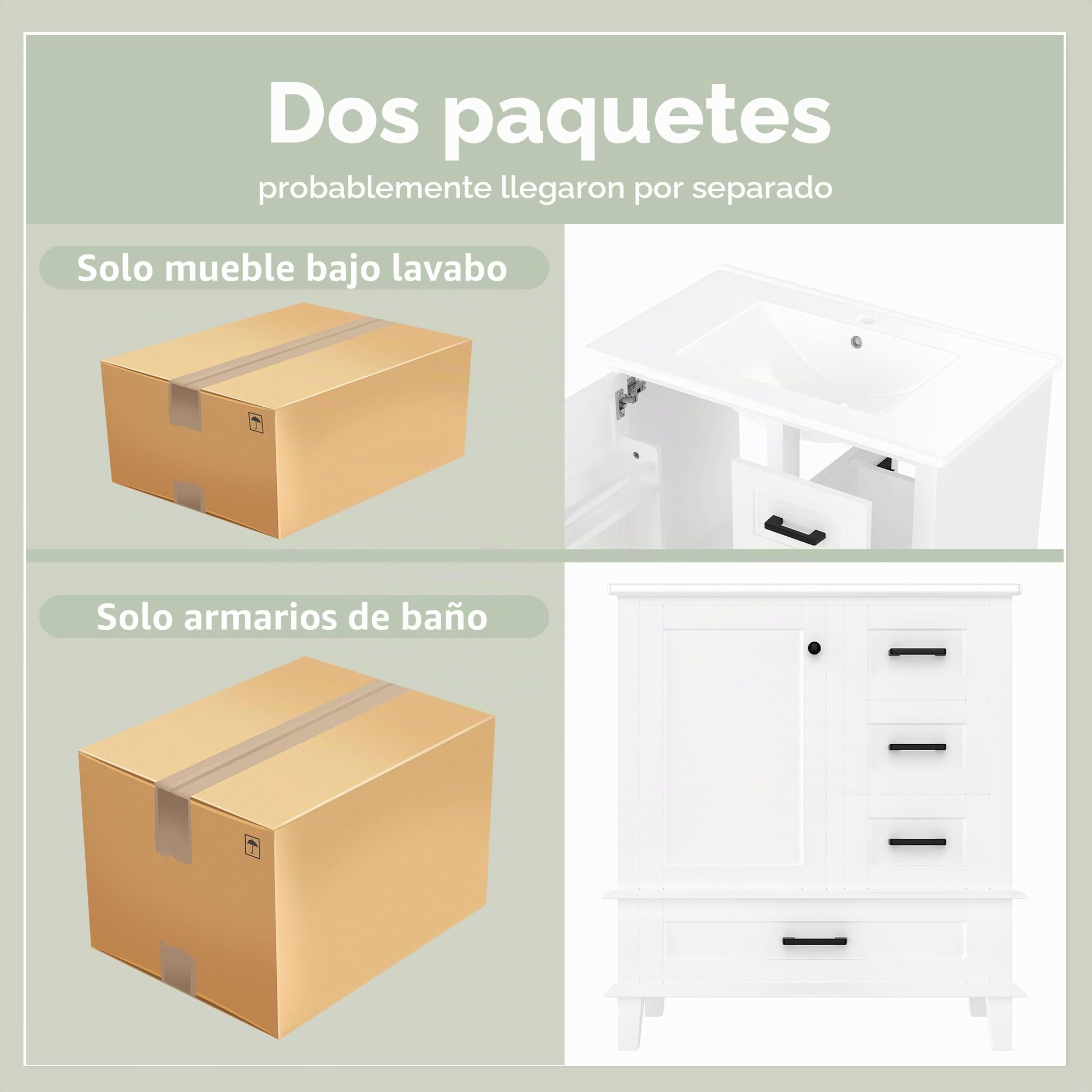 76 x 46 x 83,5 cm. Armario de baño de pie con lavabo, lavabo, lacado completo, estantería para puerta, tres cajones silenciosos, lavabo de cerámica integrado, blanco (blanco)