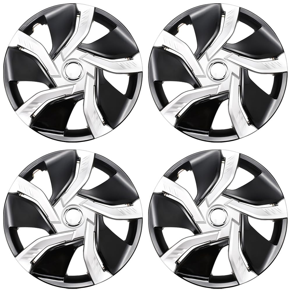 Silver with Black Hubcap Wheel Cover Replacement Kit 14" Hub Caps Wheel Rim Cover Car Exterior Accessories Pack of 4, 14 Inches