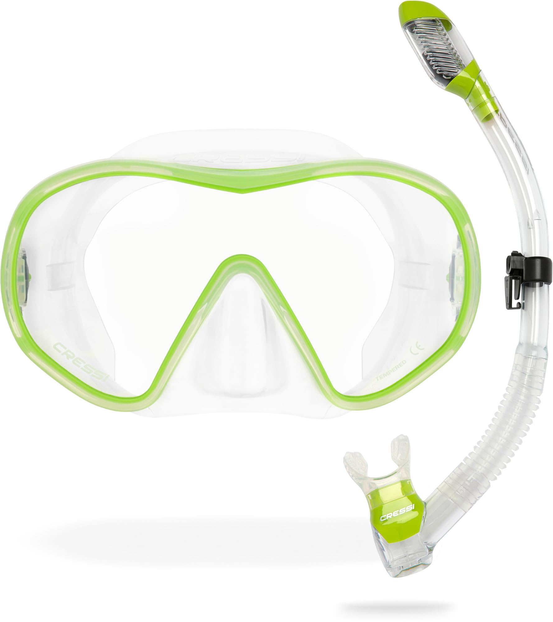 Cressi F-Dual & Supernova Dry Mask & Snorkel Set, Clear/Lime Green