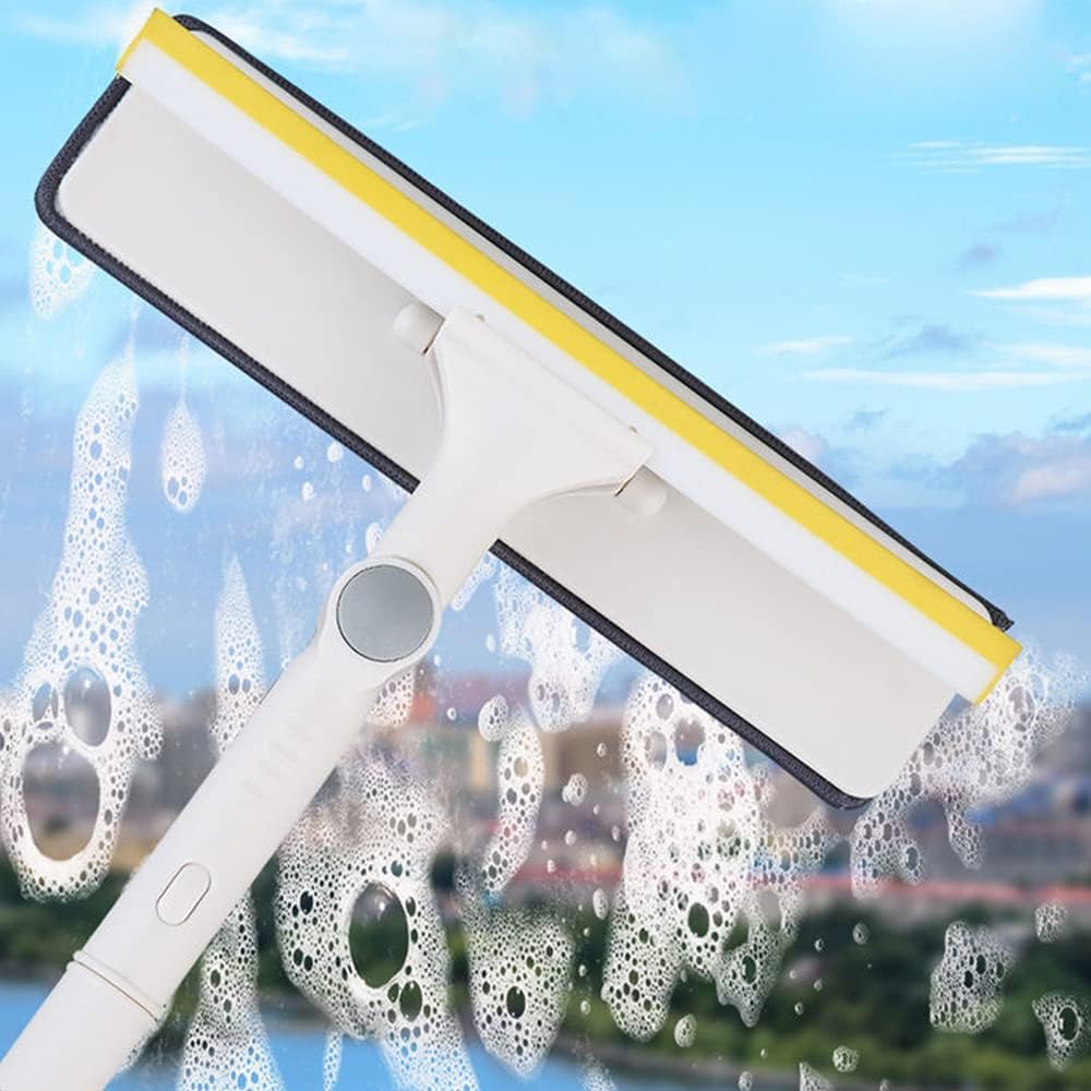 X spring Xspring Window Squeegee, Telescopic Window Cleaning Kit, Window Squeegee 2 in 1 Cleaner with Microfiber Scrubber, Indoor and Outside Window Glass Washing Tools with Long Extendable Handle