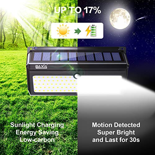 BAXIA TECHNOLOGY Solar Lights Outdoor, 100 LED Solar Motion Sensor Lights with Wide Angle, Upgraded Waterproof Super Bright Security Solar Wall Lights for Garden, Fence, Front Door, Yard, [2 Pack]