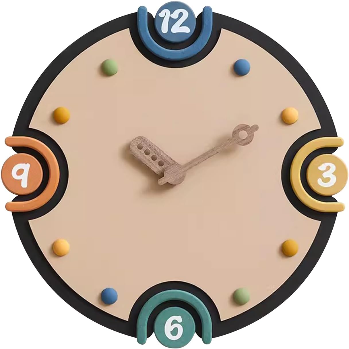 Ergocar Wall Clock, Wood Colorless Non-Ticking, Wall Clock Modern Style Decoration Battery Power Supply-Suitable for Schools, Living Rooms, Kitchens, Offices