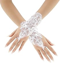 Zibuyu® Elegant White Lace Fingerless Gloves for Women - Stretch Mesh Bridal Gloves Perfect with Lace Dresses & White Gowns, Wedding, Bridesmaid, Evening Party Accessories