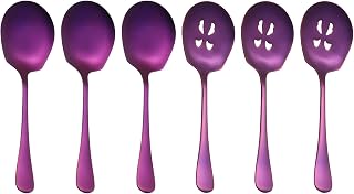 uxcell Serving Spoons Set,3 Set 8 Inch Stainless Steel Slotted Spoon | Purple Big Serving Utensils for Buffet Birthday Party Dishwasher Safe