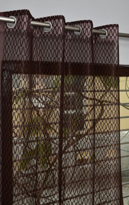 AH-DECOR Heavy Polyester Fabric Net Tricone Embroidery Room Darkening Long Door for Curtain 11 Feet, Brown, 1 Piece Curtain-image-45
