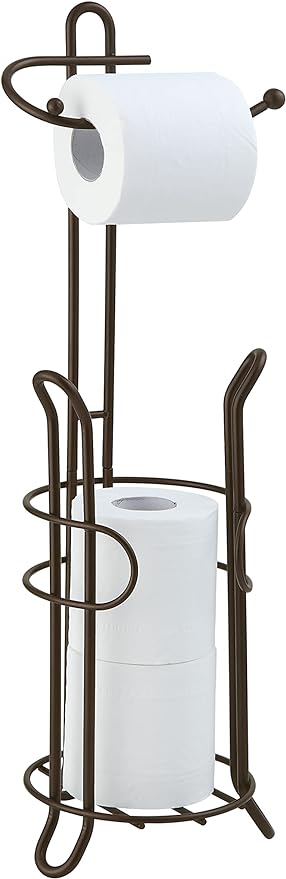 SunnyPoint Freestanding Toilet Paper Holder with Storage – Holds 3 Spare Rolls, Heavy-Duty Steel, Oil Bronze Finish, Easy Assembly, Space-Saving Bathroom Organizer