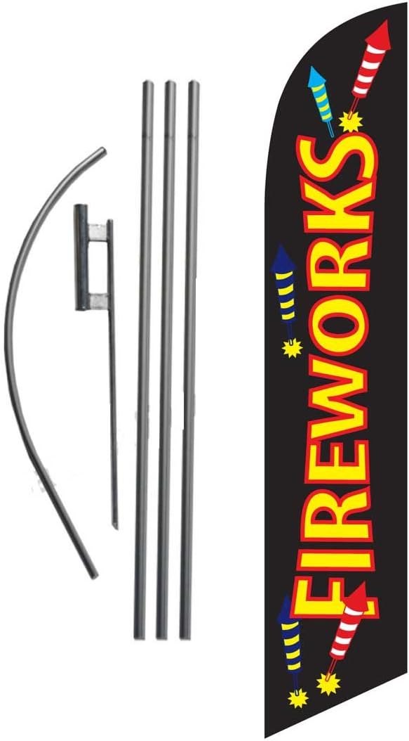 Fireworks Sale 4th of July Advertising Feather Banner Swooper Flag Sign with Flag Pole Kit and Ground Stake