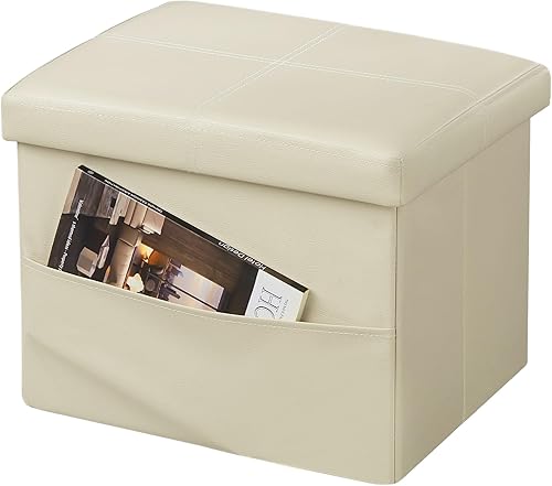 Miniatura 17 de AmasSmile Taburete plegable otomano de almacenamiento, reposapiés de cuero, taburete otomano corto, almacenamiento de reposapiés, libros (negro, 17