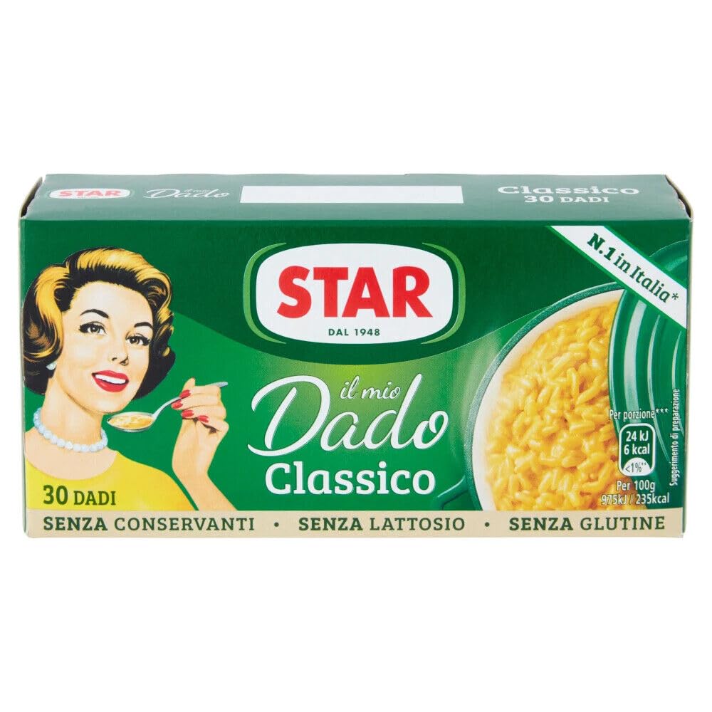 Confezione da 4 Star Il Mio Dado Classico, Preparato per brodo, scatole da 30 dadi + 1 Confezione di Talco Felce Azzurra in omaggio, Busta da 100g