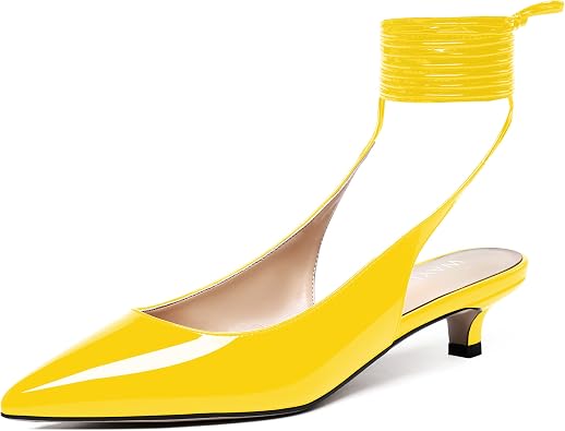 WAYDERNS Womens Slender Wrap-Around Ankle Straps Slingback Patent Pointed Toe Solid Kitten Low Heel Pumps Shoes 1.5 Inch