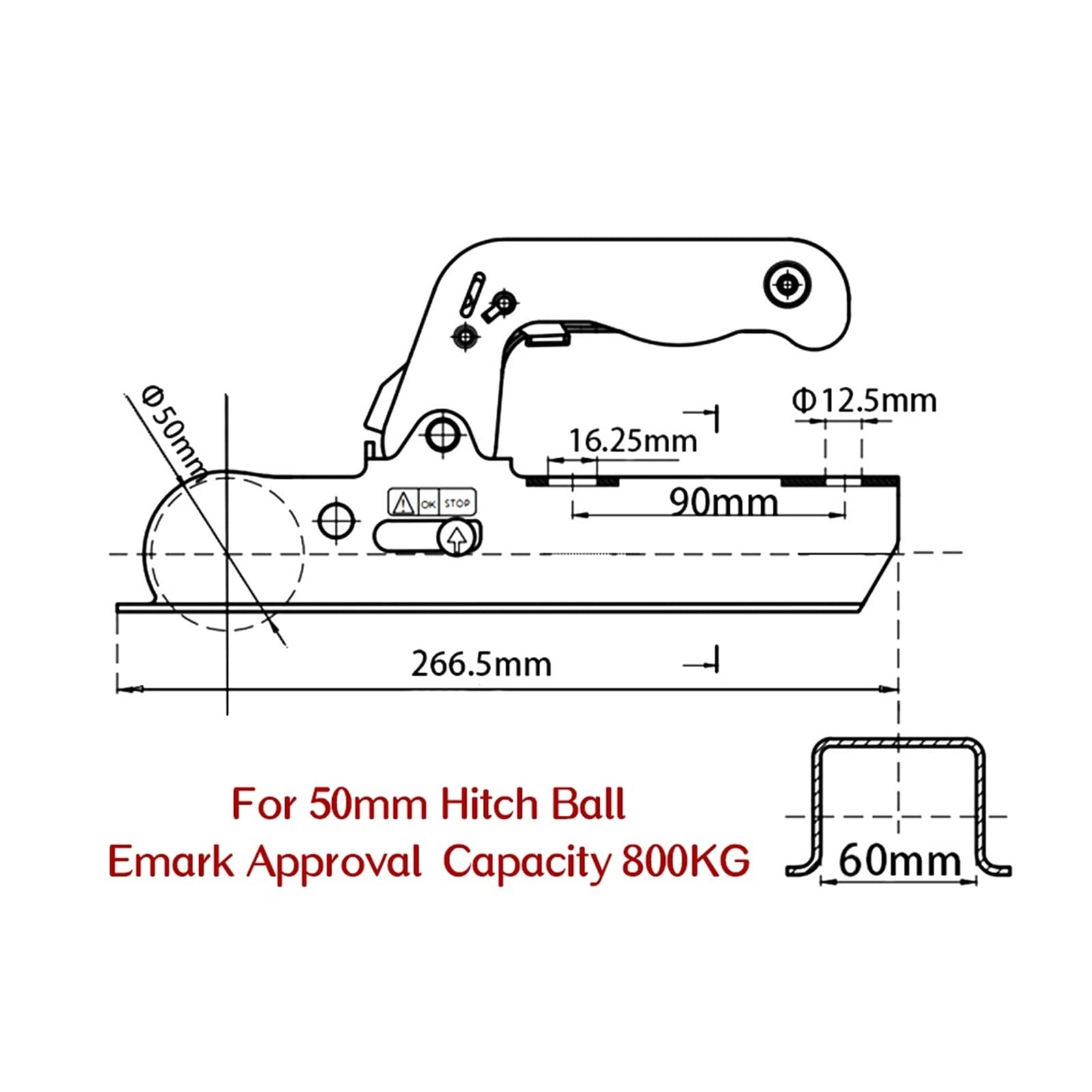 Zaczep przyczepy, Złącze przyczepy do 50mm Hitch Ball Plac 60mm Channel Rv. Części Akcesoria Camper Caravan Składniki