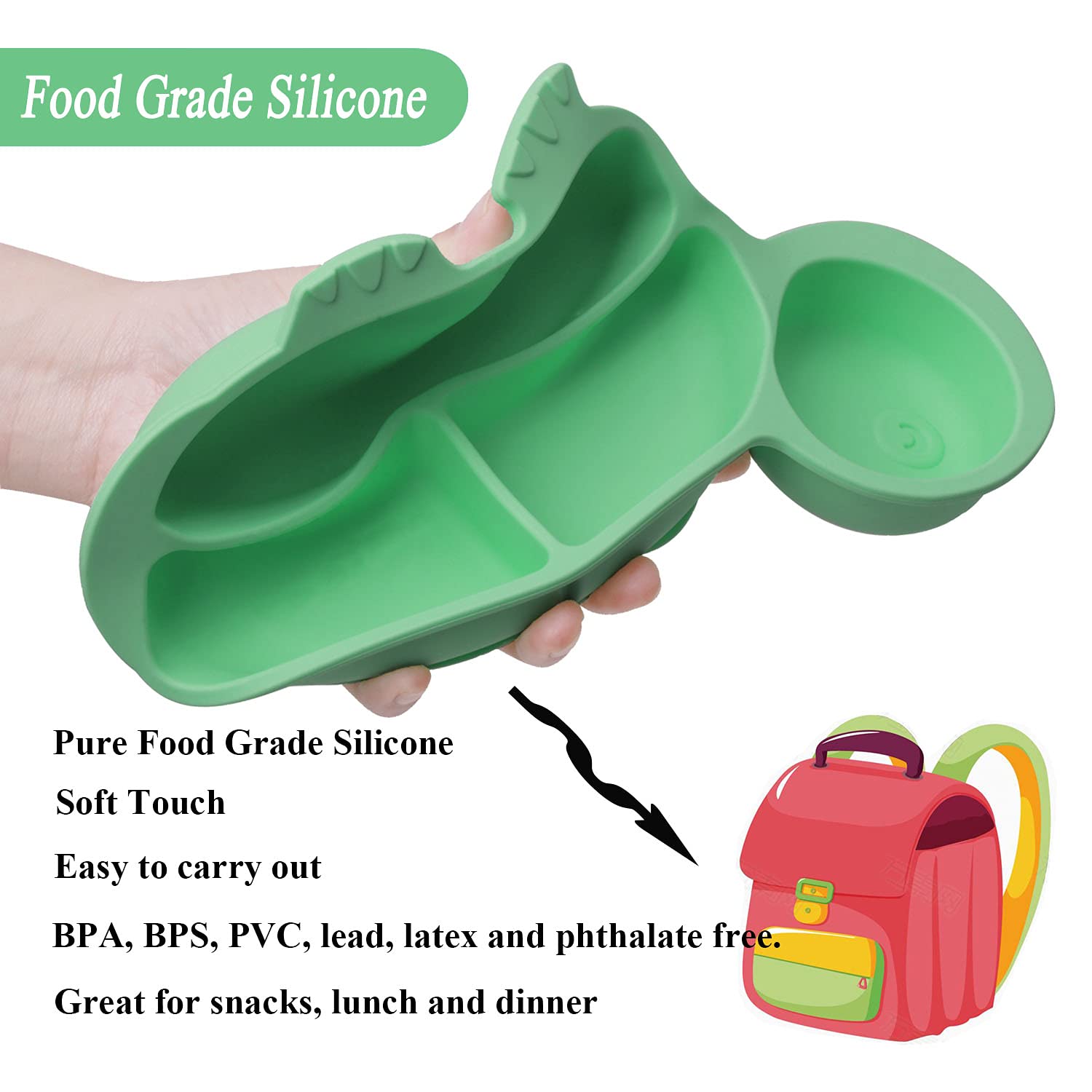 Baby Feeding Utensils Sets with Spoon and Forks 6 Pcs/Set Divided Silicone Suction Plates for Toddler Kids,Baby Feeding Dish BPA Free Microwave Dishwasher Safe-Green Pink Tortoise Sets