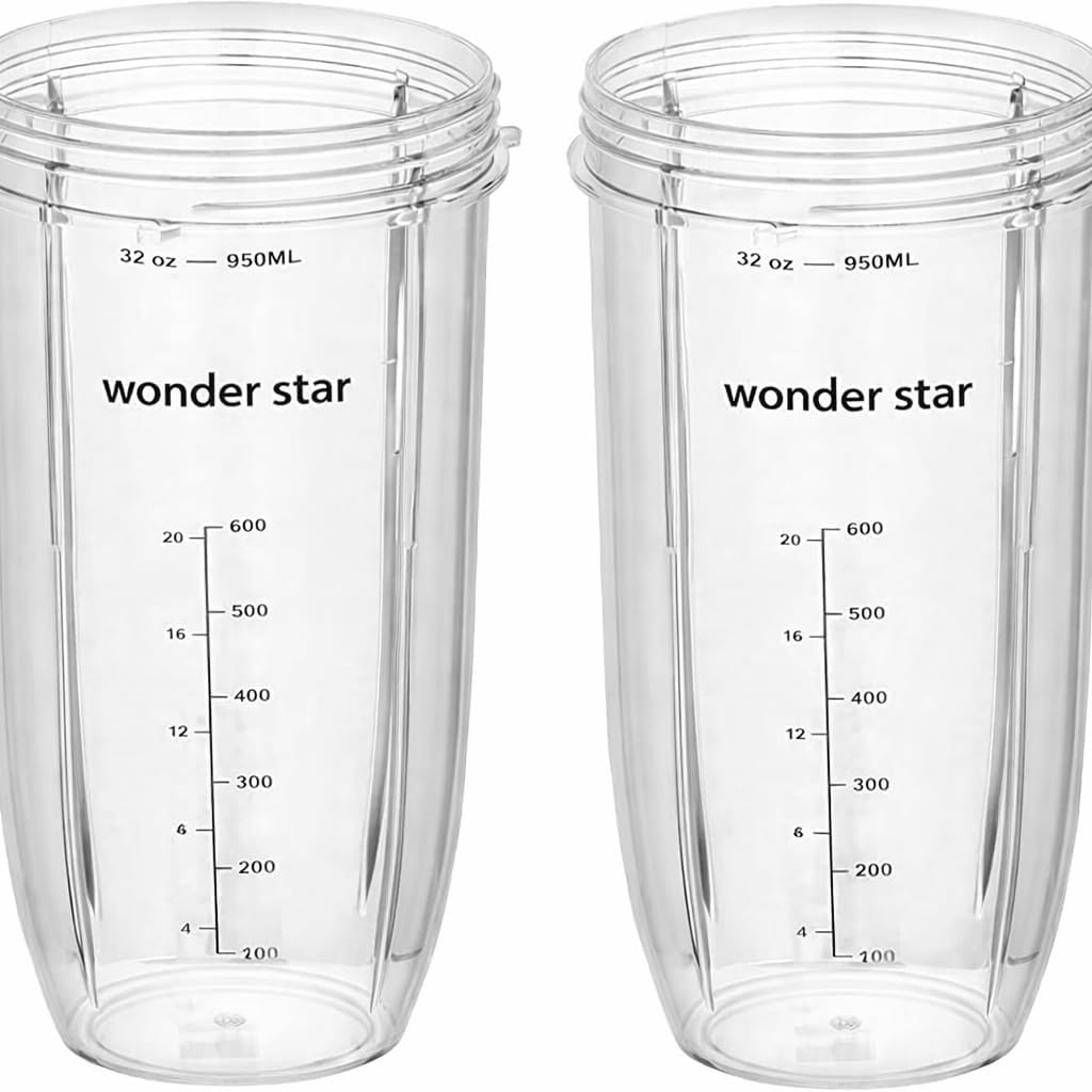 Wonder Star 32oz Replacement Cup for NutriBullet 600W & 900W | Compatible Blender Jar (Pack of 2) | BPA-Free Polycarbonate, 4 Grip Lines, Durable & Leak-Proof Design