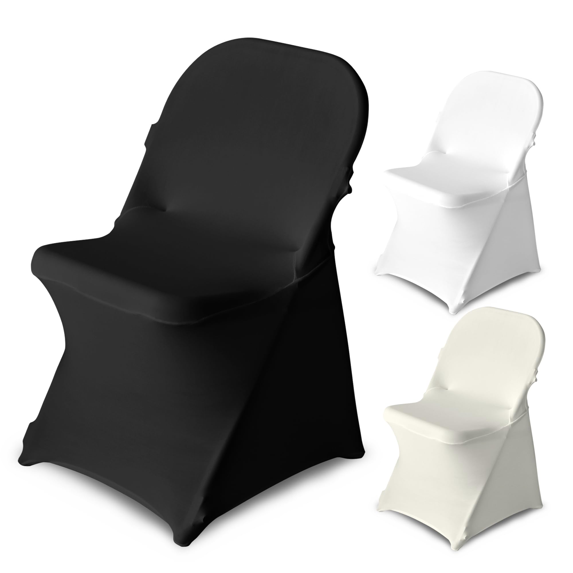 JH JIXIN Stretch Spandex Folding Chair Covers,Universal Fitted Protective Slipcovers,Removable,Party,Wedding, Holiday, Banquet,Dining,Celebration,Washable(100, Black Folding Chair Cover)
