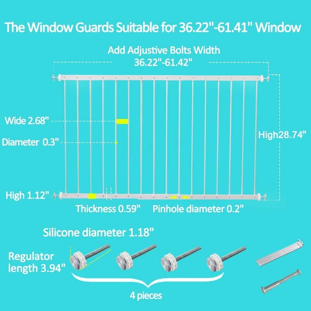 WAOWAO Osłony bezpieczeństwa dla dzieci, dzieci, ochrona przed dziećmi, bardzo szeroka, biała bramka okienna, pasuje do okien przesuwnych 80-220 cm (2 szt., 92-156 cm)