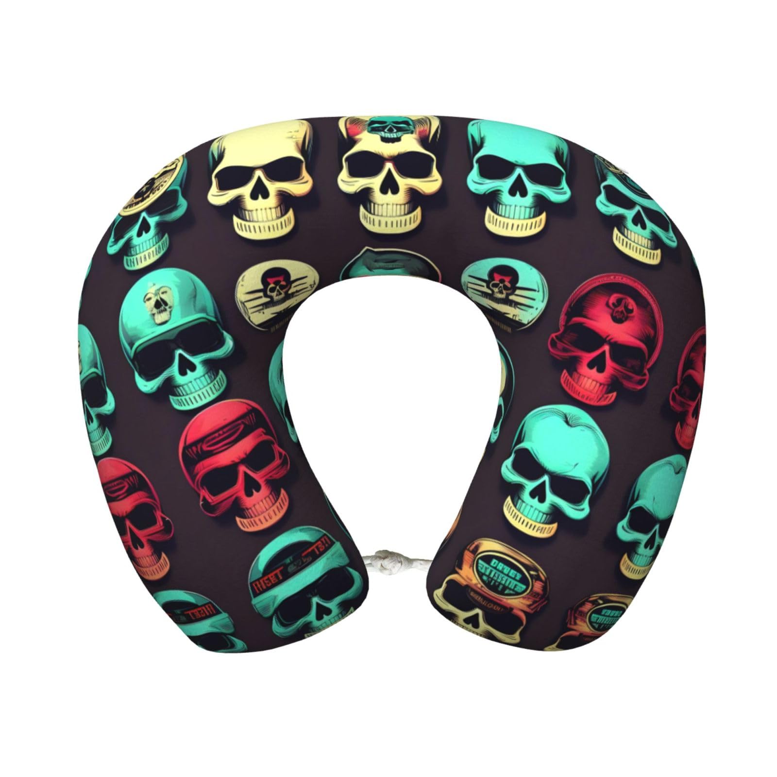 peiyeety Cool Retro Skull Head Graphics Print Custom U-Shaped Pillow,Memory Foam Cervical Neck Travel Pillow,for Home,Camping,Travelling