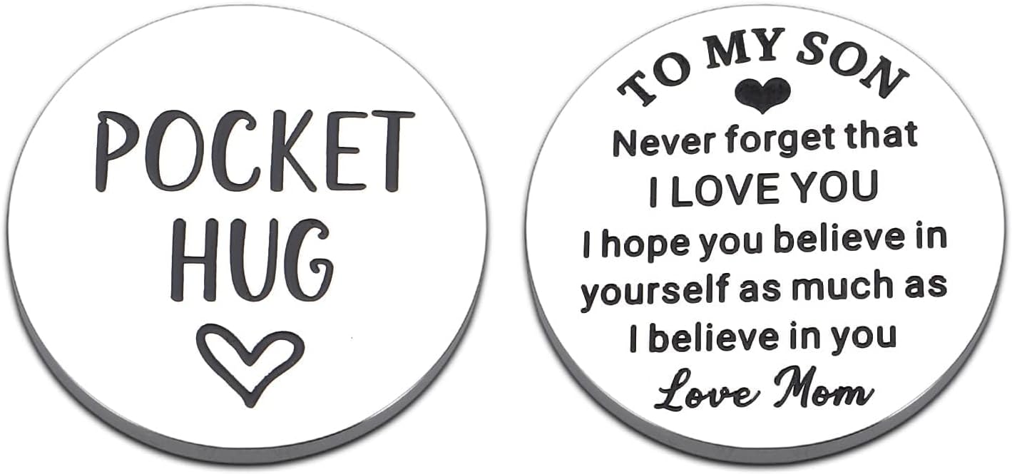 Back to School Gift for Son Pocket Hug Tokens, Off to College Gift, Cool Son Gifts for Him, Young Men Gifts, Depression Relief Items, Anxiety Relief Items for Men, Christmas Stuff