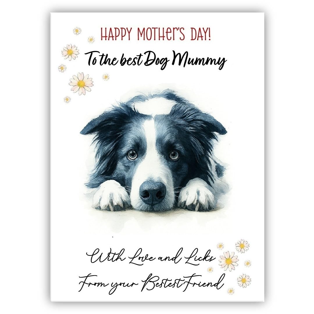Mother’s Day Dog Card from the Dog – “Happy Mother’s Day” - Many Breeds Available - Pet Mothers Day Card - With Love and Licks (• Blue Border Collie)