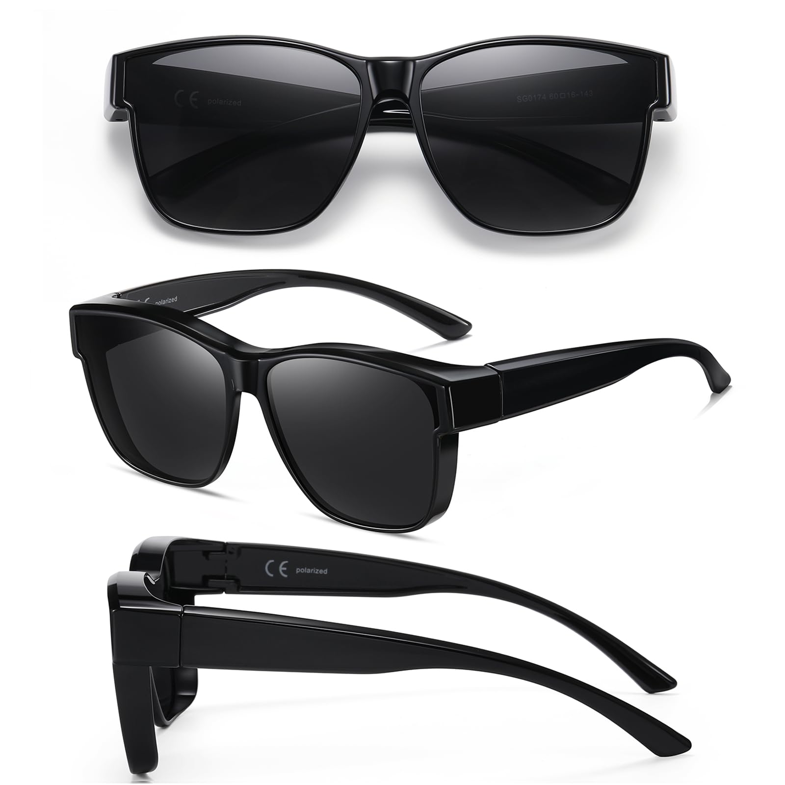 Überglas-Sonnenbrille für Herren und Damen, leichte, quadratische polarisierte Sonnenbrille, zum Tragen über Brillen, UV-Schutz