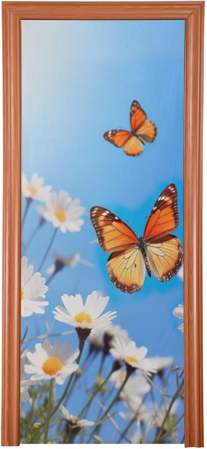 Spring Door Cover Fabric Door Window Wall Decoration Front Door or Indoor Home Holiday Party Decor, 35 x 79 Inch