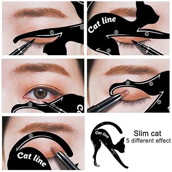 ZKTSRY 2 Pcs Cat Eyeliner Stencils, Matte PVC Material Smoky Eyeshadow Applicators Template Plate, Cat Shape Eye liner & Eye Shadow Guide Template Tool