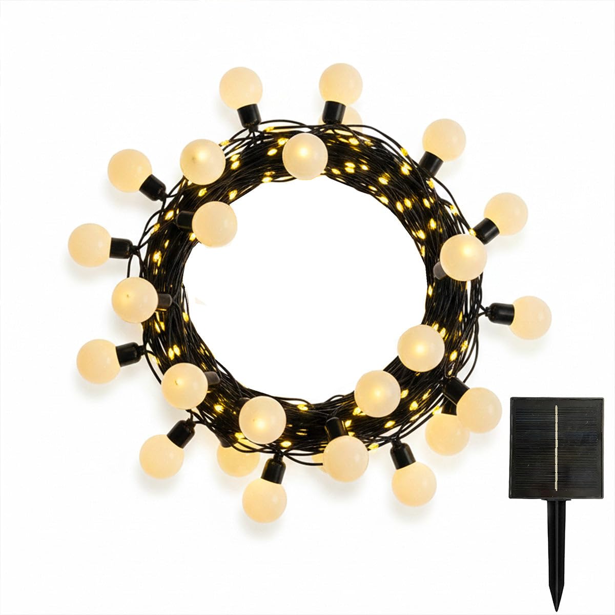 Guirlande lumineuse solaire globes et micro LED blanc chaud BILLY WARM WHITE MIX 13 modes 14m