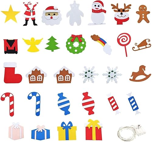 Miniatura 5 de Árbol de Navidad de fieltro con 32 adornos de 3.2 pies, árbol de Navidad falso 3D familiar con 20 luces LED para niños pequeños, hogar, puerta,