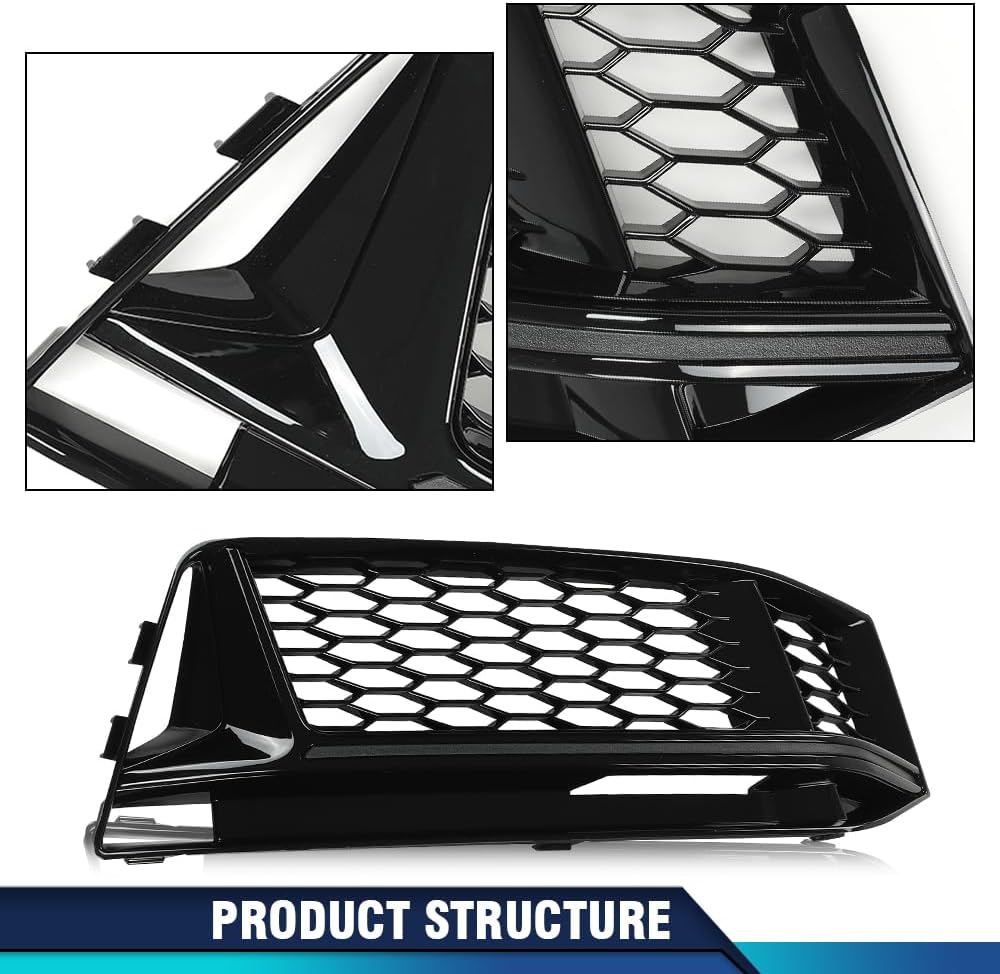 PIT66 Fog Light Grill Bezel Cover Pair Compatible with 2016-2018 Audi A4 B9 S-LINE only,Fit 2016-2018 Audi S4 B9,Fit pre-facelift Models w/o Fog Light Holes,NOT Fit models with standard bumper