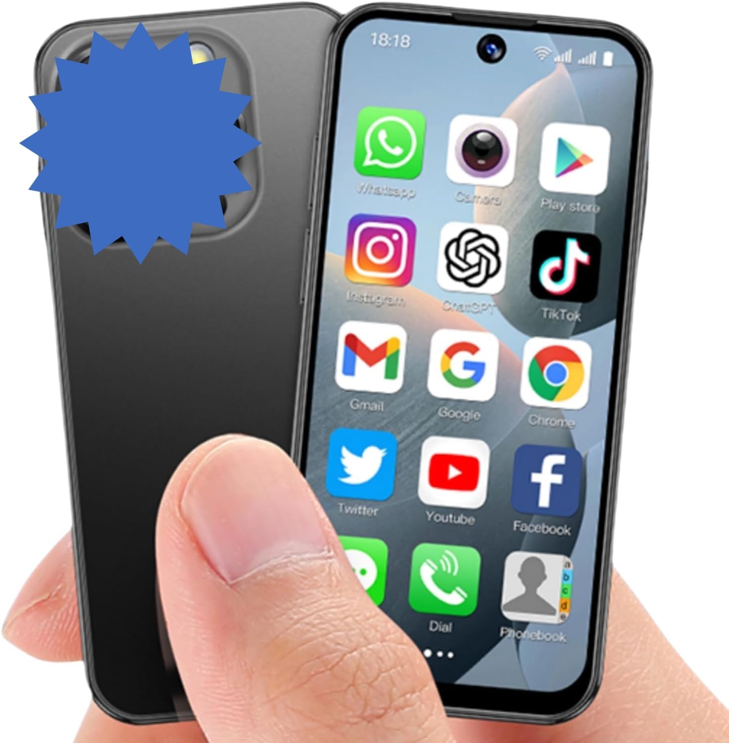 Mini Phone World’s Smallest Mini Smartphone with 3.88” HD Screen Android Unlocked Face ID 2G+16G Quad Core Dual Sim Mobile Phones for Student Best Gift for Kids (Black)