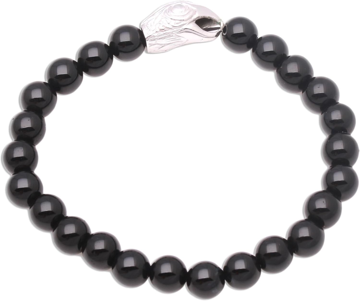 NOVICA Onyx .925 Sterling Silver Men's Beaded Bracelet 'Alert Eagle'