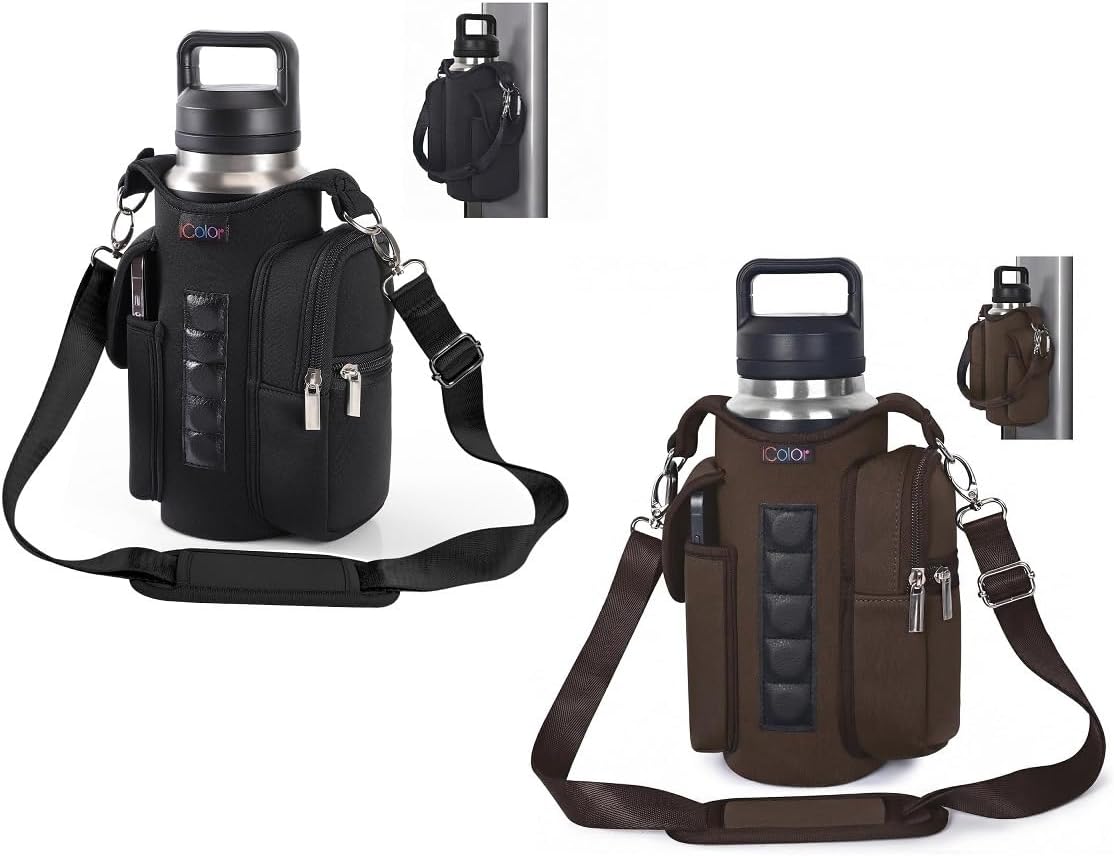 icolor Magnetic Gym Bag Water Bottle Carrier Holder with Phone Pockets & Shoulder Strap,Gym Magnetic Bag 5 Built-in Magnets Gym Accessories Organizer Sling Bottle Bag Pouch Sleeve