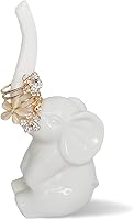HOMESMILE Ceramic Elephant Ring Holder Stand - Lucky Jewelry Organizer for Vanity, Dresser, Travel - White