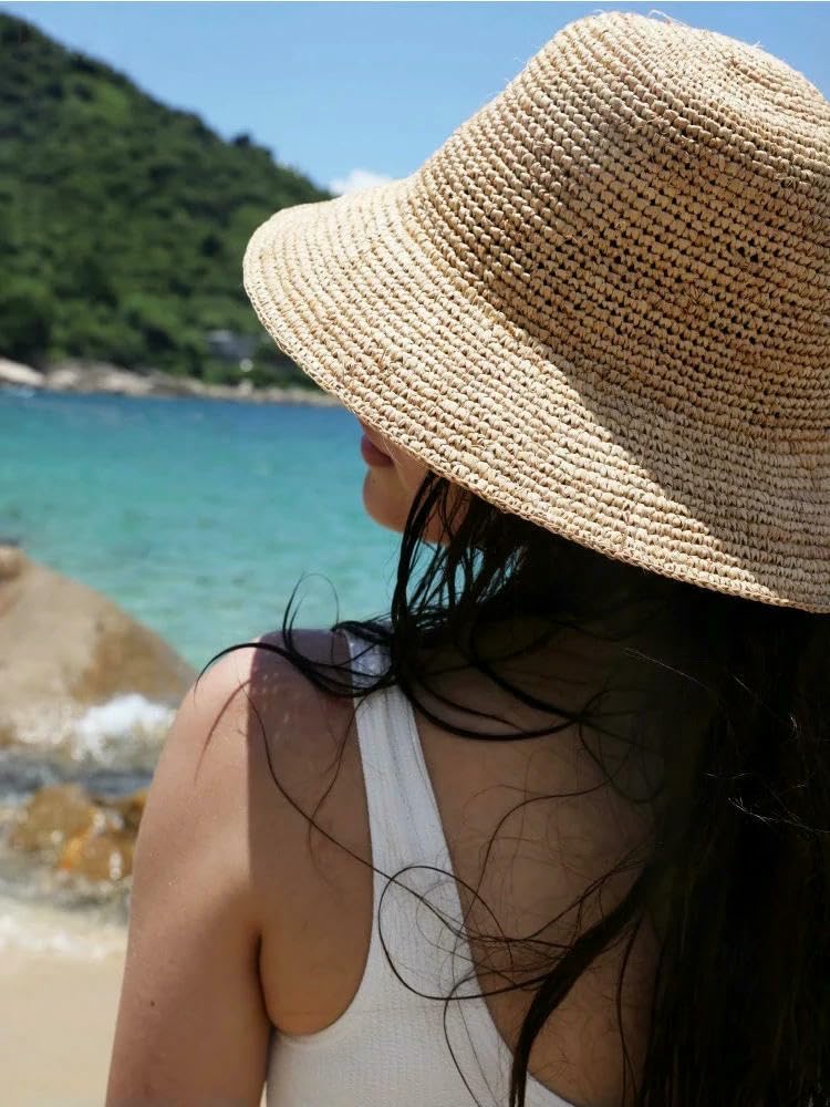 Naturalna rafia designerski plażowy kapelusz przeciwsłoneczny dla kobiet ręcznie robiony szydełkowany słomkowy kapelusz damski wiosenny letni kapelusz typu bucket floppy czapka rybacka