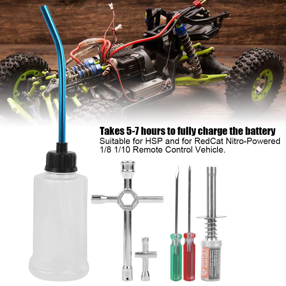 HERCHR RC Nitro Starter Kit, Nitro Starter Glow Plug Igniter Charger Tools Fuel Bottle Combo Universal RC Engine Ignition Set for 80141 1/8 1/10 Remote Control Vehicle